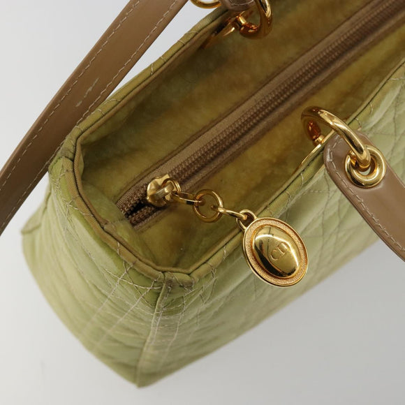 Christian Dior Cannage Handtasche Nylon 2way Grün Gold Auth 176178