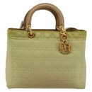 Christian Dior Cannage Handtasche Nylon 2way Grün Gold Auth 176178-13