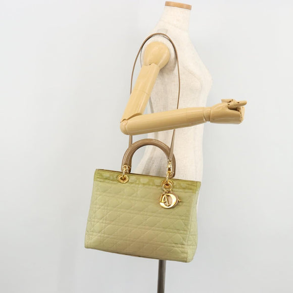 Christian Dior Cannage Handtasche Nylon 2way Grün Gold Auth 176178