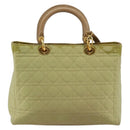 Christian Dior Cannage Handtasche Nylon 2way Grün Gold Auth 176178-2