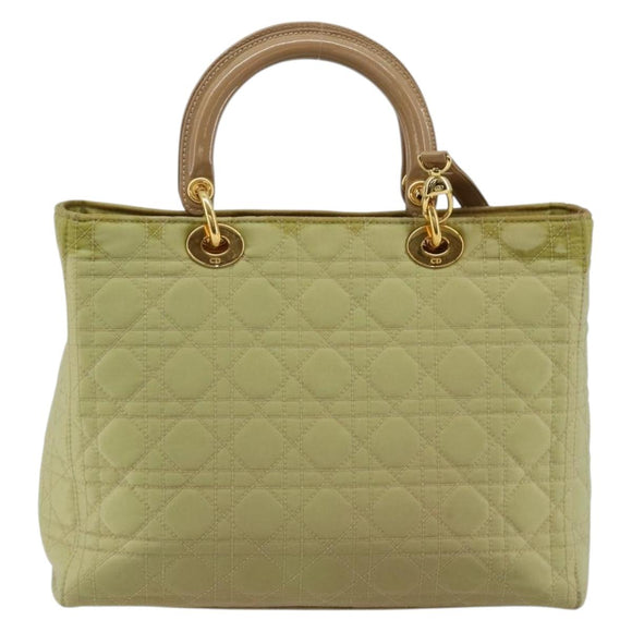 Christian Dior Cannage Handtasche Nylon 2way Grün Gold Auth 176178
