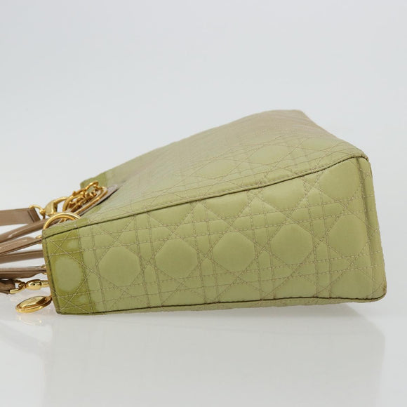 Christian Dior Cannage Handtasche Nylon 2way Grün Gold Auth 176178