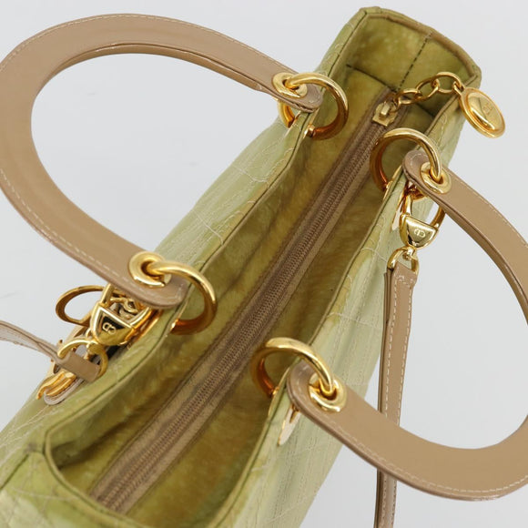 Christian Dior Cannage Handtasche Nylon 2way Grün Gold Auth 176178