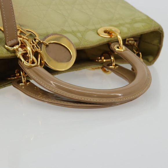 Christian Dior Cannage Handtasche Nylon 2way Grün Gold Auth 176178