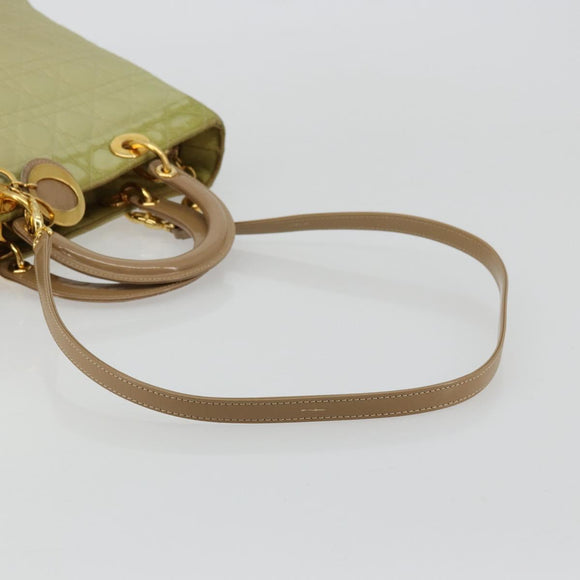 Christian Dior Cannage Handtasche Nylon 2way Grün Gold Auth 176178