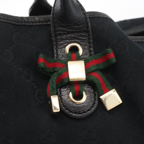 GUCCI GG Canvas Web Sherry Line Pretty Tote Bag Black Gold 163805 Auth 176182