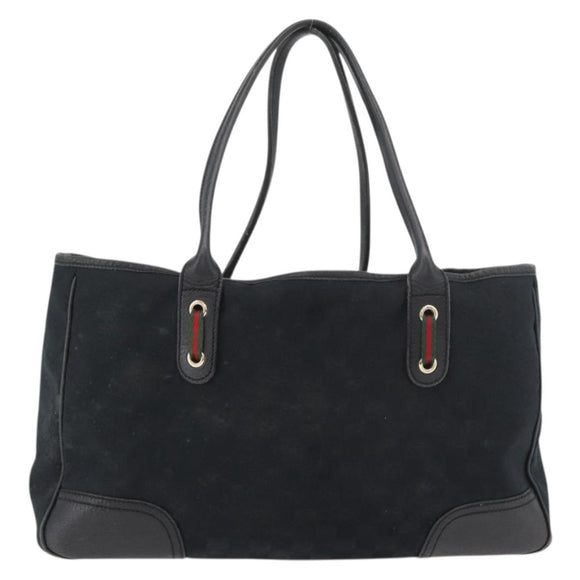 GUCCI GG Canvas Web Sherry Line Pretty Tote Bag Black Gold 163805 Auth 176182