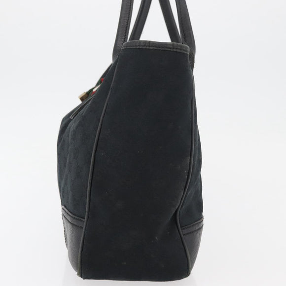GUCCI GG Canvas Web Sherry Line Pretty Tote Bag Black Gold 163805 Auth 176182