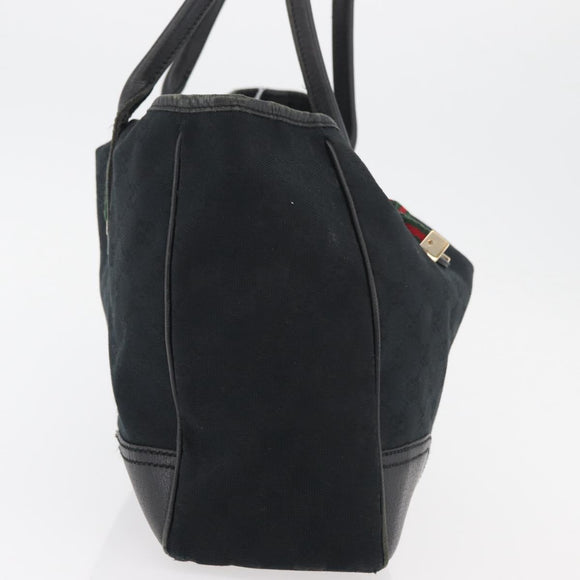 GUCCI GG Canvas Web Sherry Line Pretty Tote Bag Black Gold 163805 Auth 176182