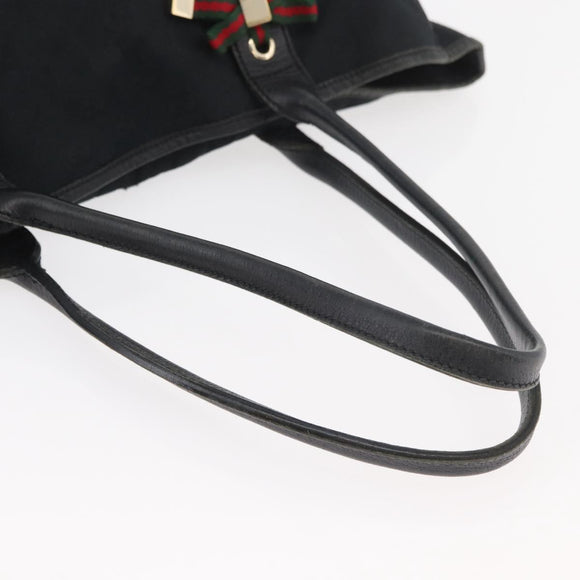 GUCCI GG Canvas Web Sherry Line Pretty Tote Bag Black Gold 163805 Auth 176182