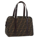 FENDI Zucca Canvas Hand Bag Brown Black Auth 176183-1