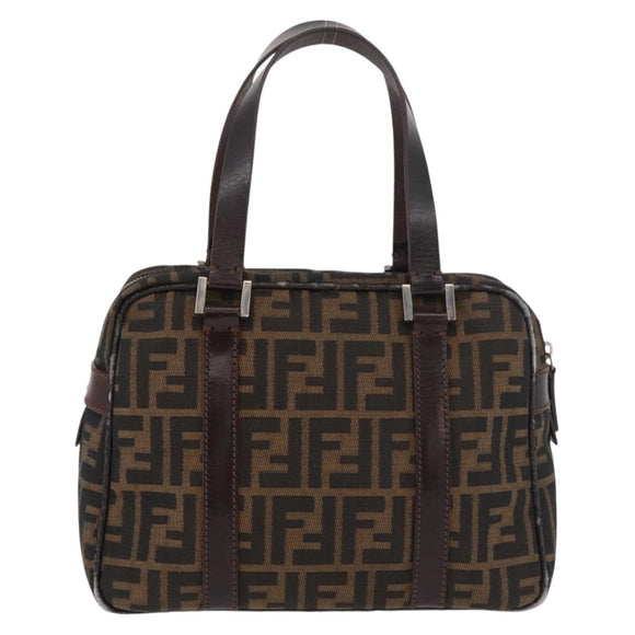 FENDI Zucca Canvas Hand Bag Brown Black Auth 176183