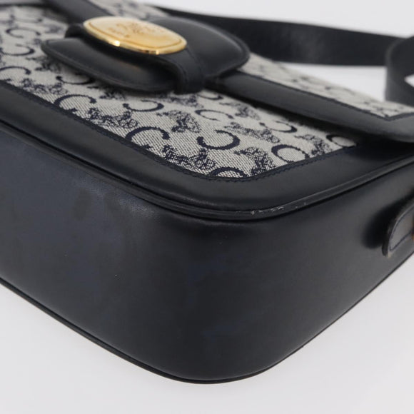 CELINE C Sulky Shoulder Bag Canvas Navy Gold Auth 176184A