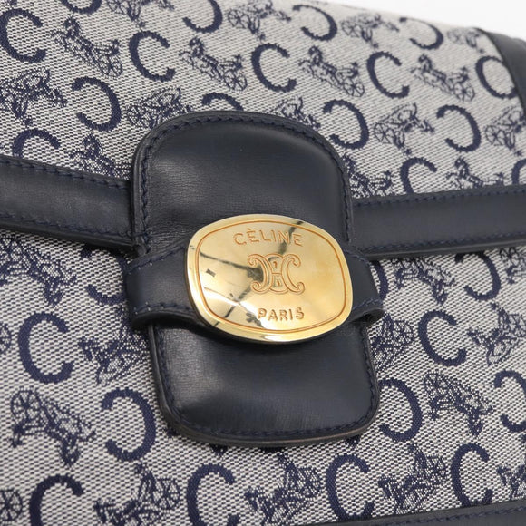 CELINE C Sulky Shoulder Bag Canvas Navy Gold Auth 176184A