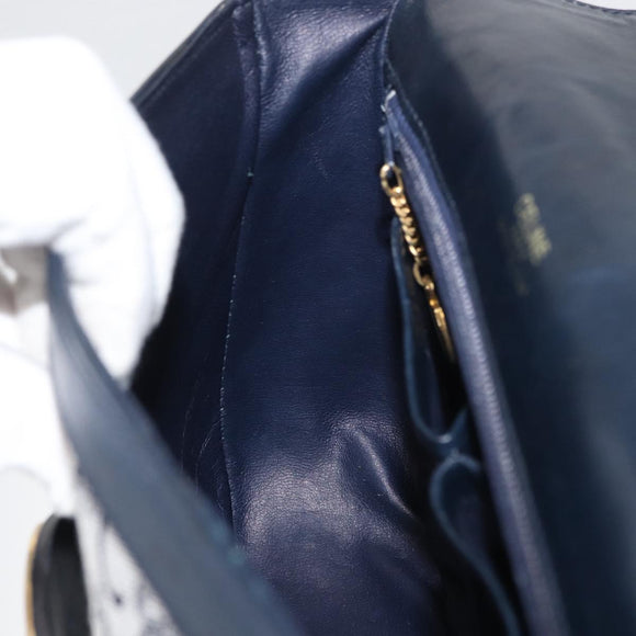 CELINE C Sulky Shoulder Bag Canvas Navy Gold Auth 176184A
