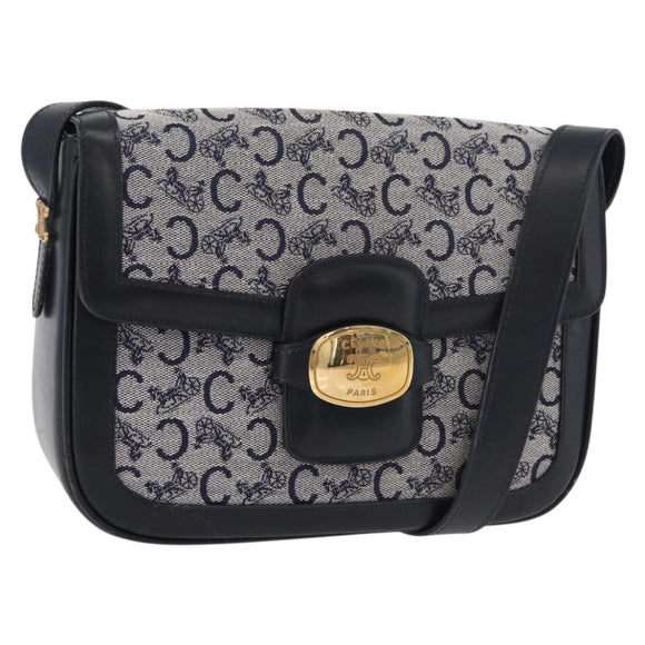 CELINE C Sulky Shoulder Bag Canvas Navy Gold Auth 176184A