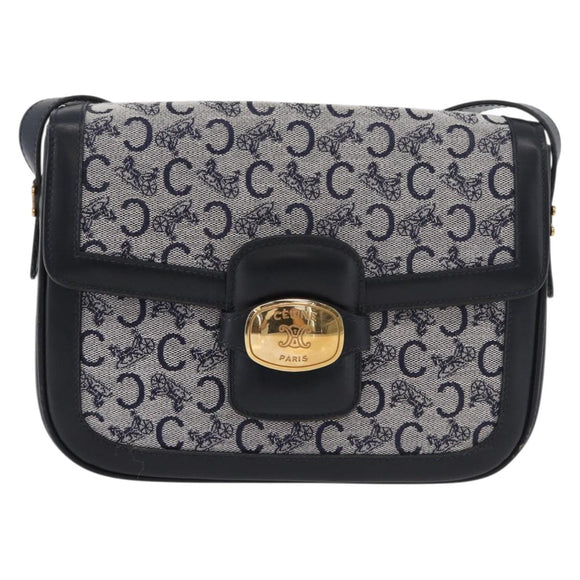 CELINE C Sulky Shoulder Bag Canvas Navy Gold Auth 176184A