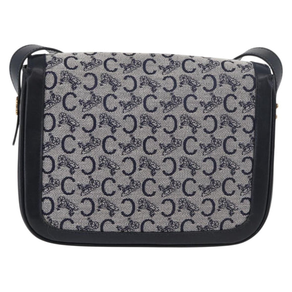 CELINE C Sulky Shoulder Bag Canvas Navy Gold Auth 176184A