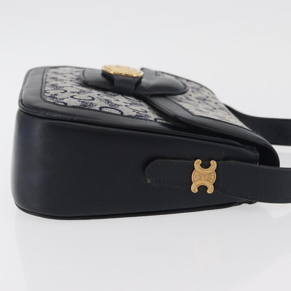 CELINE C Sulky Shoulder Bag Canvas Navy Gold Auth 176184A