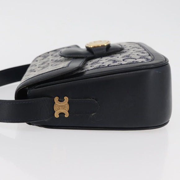 CELINE C Sulky Shoulder Bag Canvas Navy Gold Auth 176184A
