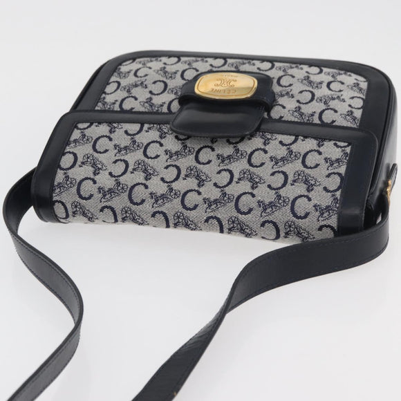 CELINE C Sulky Shoulder Bag Canvas Navy Gold Auth 176184A
