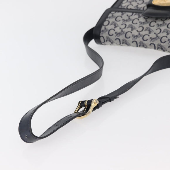 CELINE C Sulky Shoulder Bag Canvas Navy Gold Auth 176184A