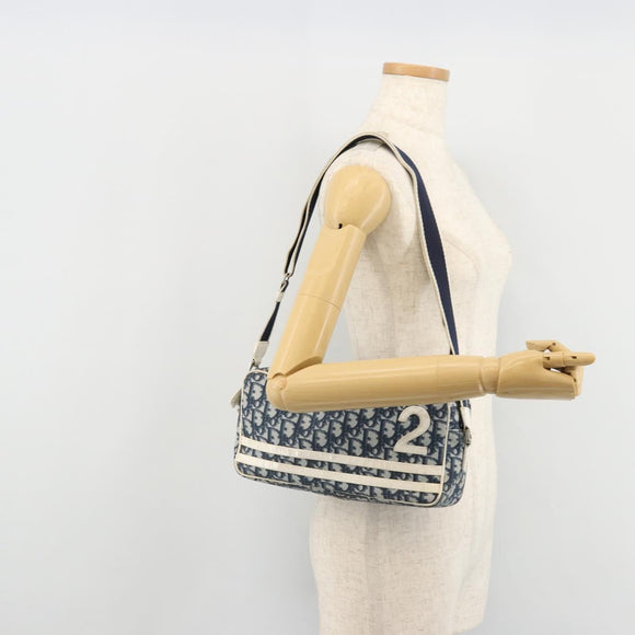 Christian Dior Trotter Canvas Shoulder Bag PVC Navy Silver Auth 176185