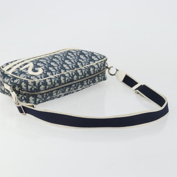 Christian Dior Trotter Canvas Shoulder Bag PVC Navy Silver Auth 176185
