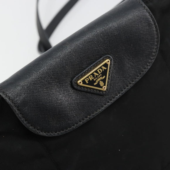 PRADA Shoulder Bag Nylon Black Gold Auth 176186A