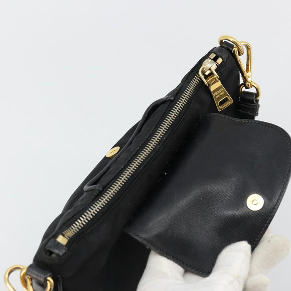 PRADA Shoulder Bag Nylon Black Gold Auth 176186A