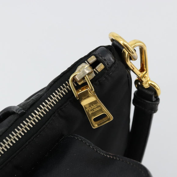 PRADA Shoulder Bag Nylon Black Gold Auth 176186A