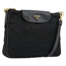 PRADA Shoulder Bag Nylon Black Gold Auth 176186A-1