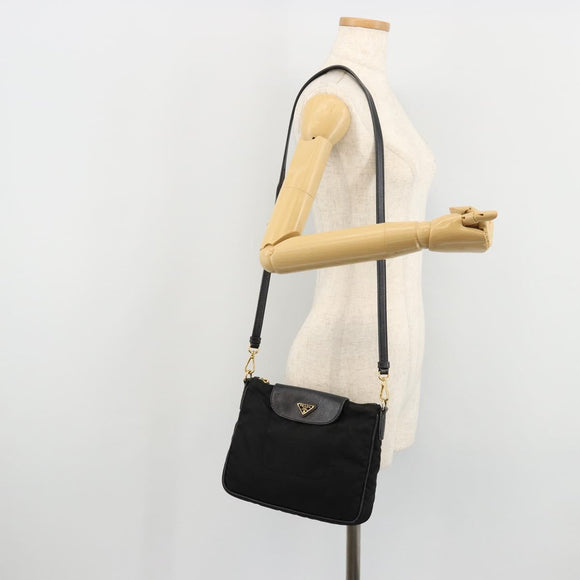 PRADA Shoulder Bag Nylon Black Gold Auth 176186A