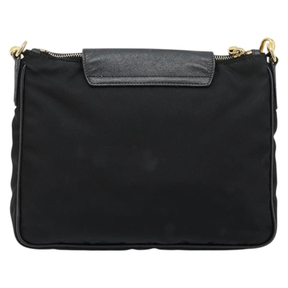 PRADA Shoulder Bag Nylon Black Gold Auth 176186A