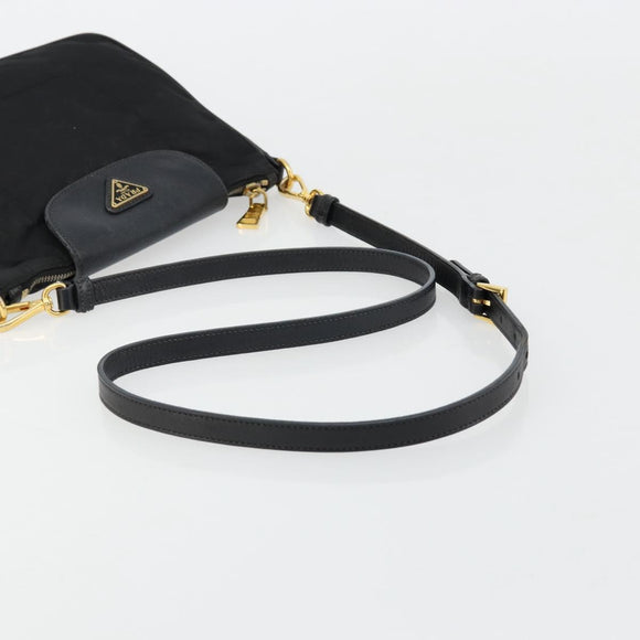 PRADA Shoulder Bag Nylon Black Gold Auth 176186A
