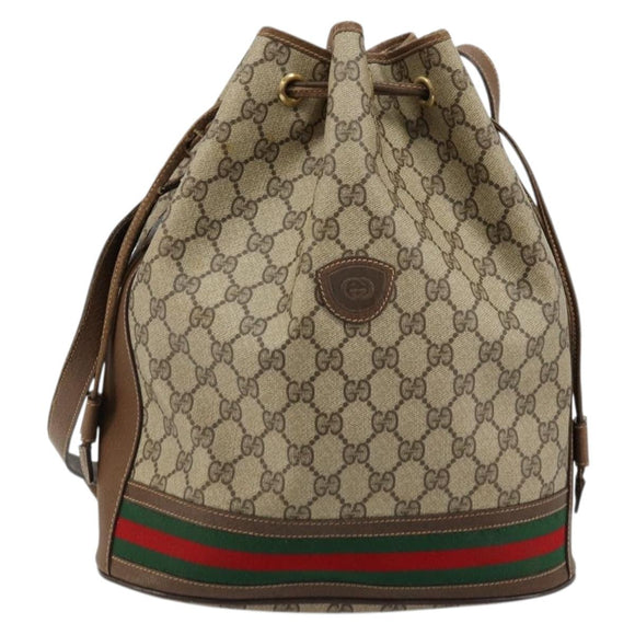 GUCCI GG Supreme Web Sherry Line Bag PVC Beige Gold 001 41 0850 Auth 176189