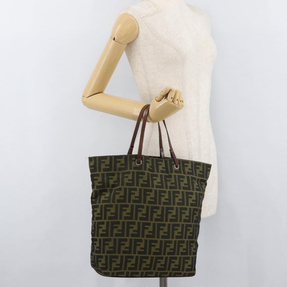 FENDI Zucca Canvas Handtasche Braun Schwarz Auth 176194