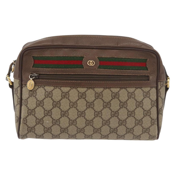 GUCCI GG Supreme Web Sherry Line Bag PVC Beige Gold 001 113 6472 Auth 176195