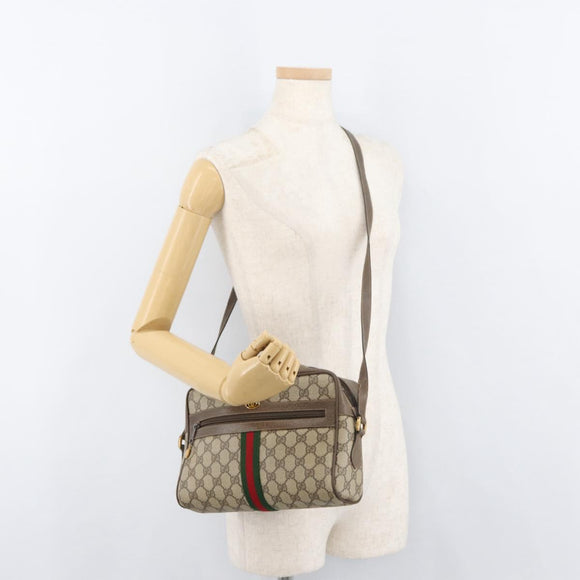 GUCCI GG Supreme Web Sherry Line Bag PVC Beige Red 68 02 005 Auth 176196