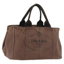 PRADA Canapa MM Hand Bag Canvas Brown Gold Auth 176198-1