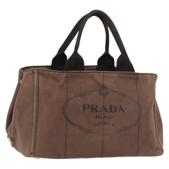 PRADA Canapa MM Hand Bag Canvas Brown Gold Auth 176198