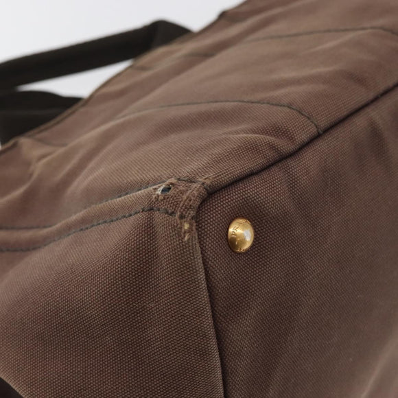 PRADA Canapa MM Hand Bag Canvas Brown Gold Auth 176198