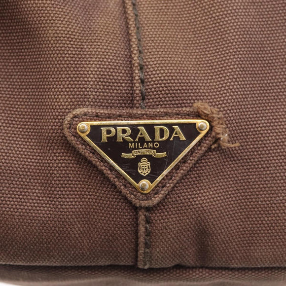 PRADA Canapa MM Hand Bag Canvas Brown Gold Auth 176198