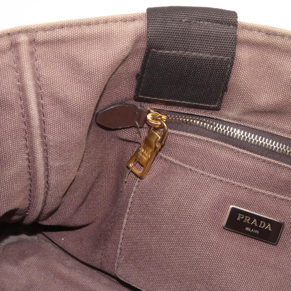 PRADA Canapa MM Hand Bag Canvas Brown Gold Auth 176198