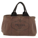 PRADA Canapa MM Hand Bag Canvas Brown Gold Auth 176198-13