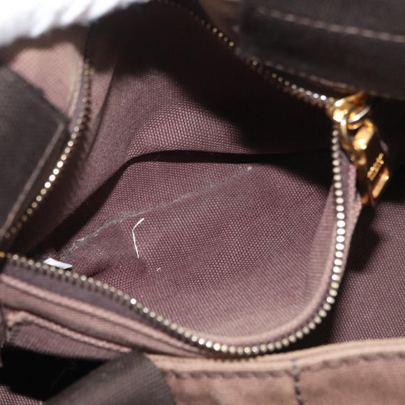 PRADA Canapa MM Hand Bag Canvas Brown Gold Auth 176198