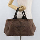 PRADA Canapa MM Hand Bag Canvas Brown Gold Auth 176198-22