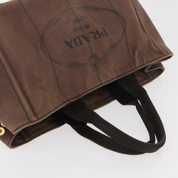 PRADA Canapa MM Hand Bag Canvas Brown Gold Auth 176198