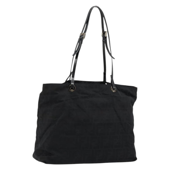 FENDI Zucca Canvas Tote Bag Nylon Black Silver Auth 176210