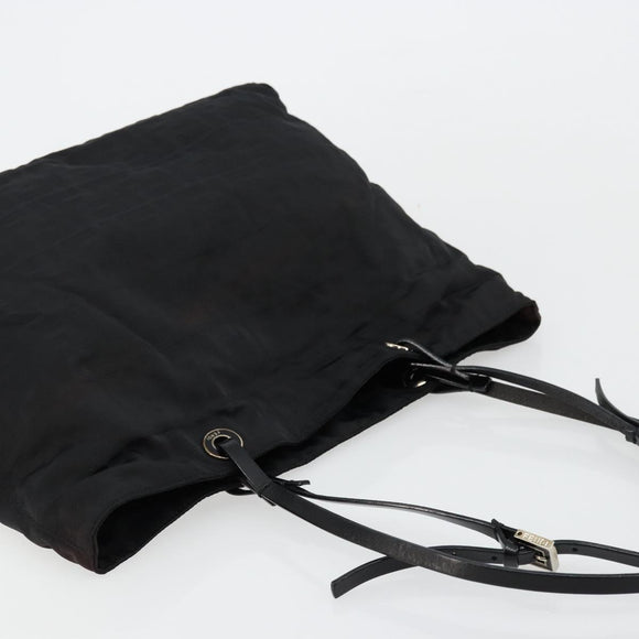 FENDI Zucca Canvas Tote Bag Nylon Black Silver Auth 176210